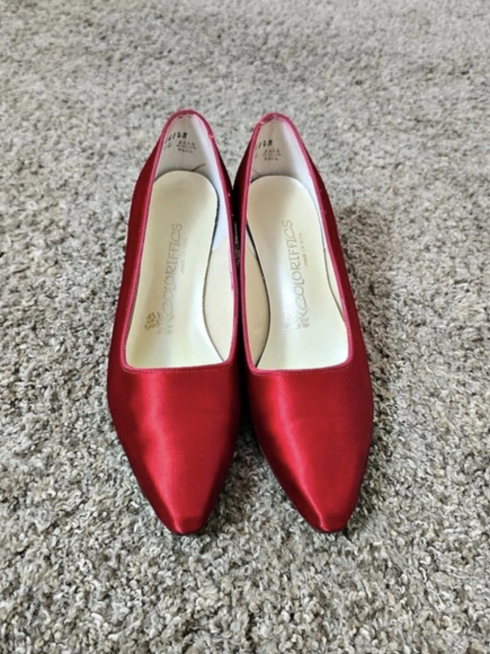 Coloriffics Women’s Classic Red Satin Pointed Toe Slip-On Kitten Heel Pumps 8 N